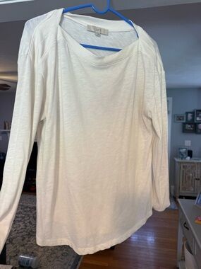 LOFT Cream Long-Sleeve Boatneck Tee